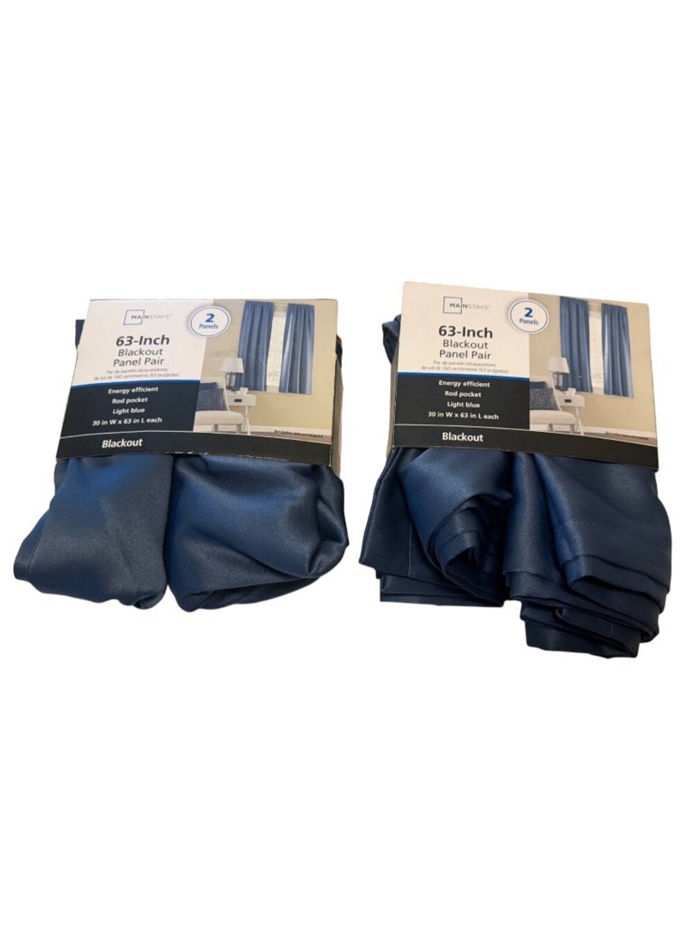 Set of 2 Two-Pack Thermal Blue Rod Pocket Panels 100% Polyester 30" W/63" L-NEW